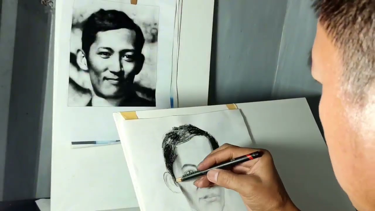 Pencil and charcoal drawing portrait ( Philippines national hero)