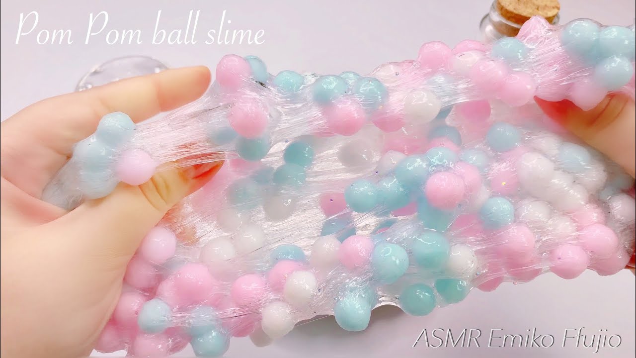 【ASMR】🍬パチパチふわふわ☁️ポンポンボールスライム🍬【音フェチ】수예 공 슬라임 Pom Pom ball slime No talking ASMR