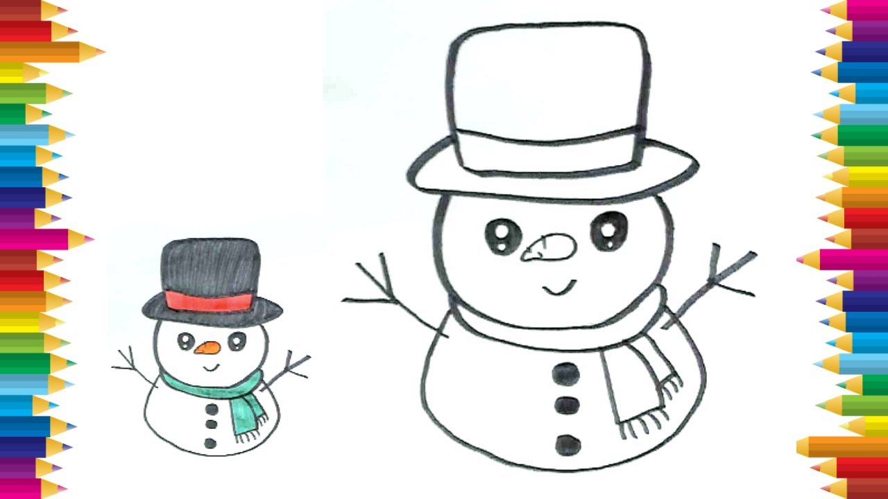 HOW TO DRAW A CUTE SNOWMAN CUTE EASY DRAWING FOR KIDS #SNOWMAN
