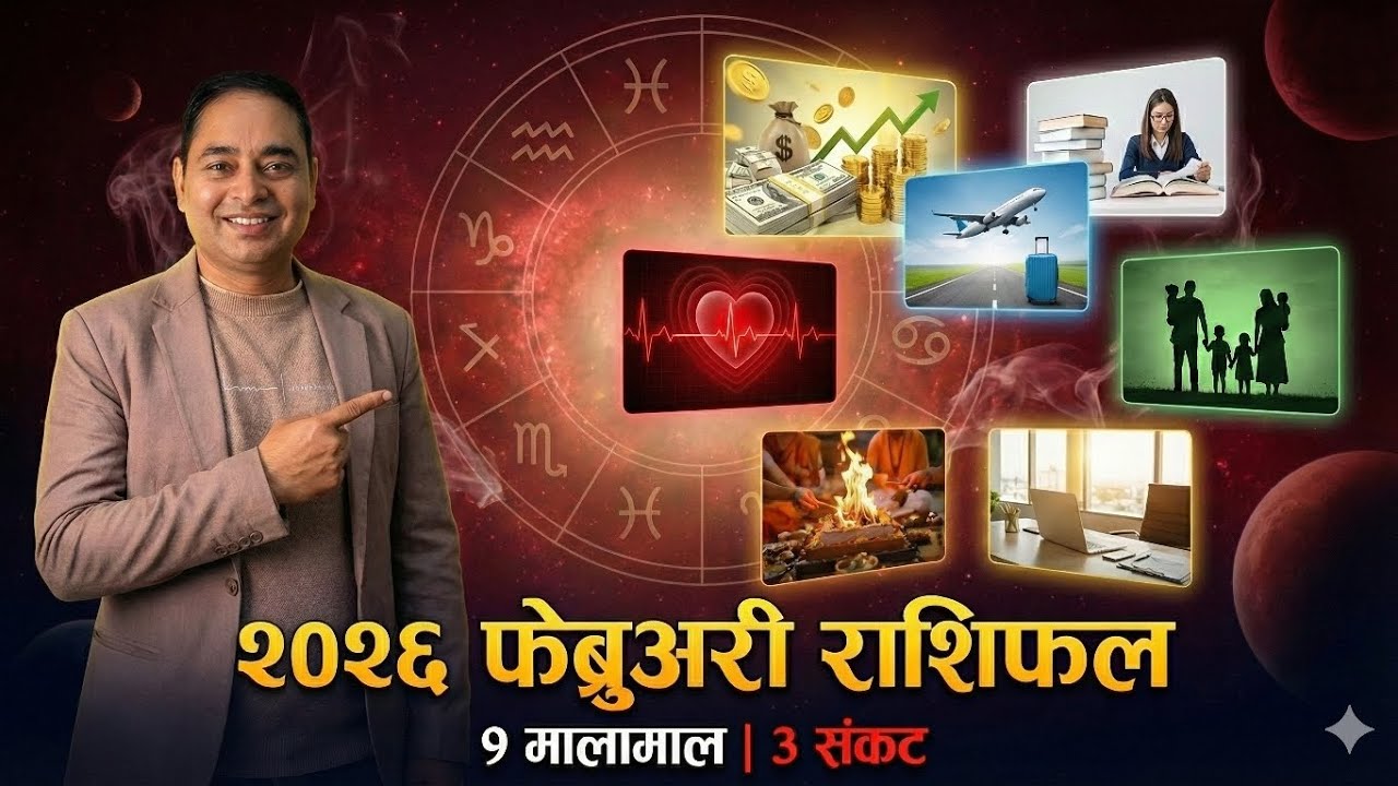 February 2026 Rashifal, Horoscope 2026 February, मेष देखि मीन राशि 2026, 9 राशि मालामाल, 3 राशि संकट