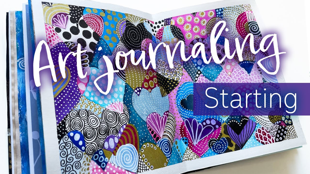 Relaxing way to start Art journaling 2025: HEARTS! 💙💜💗