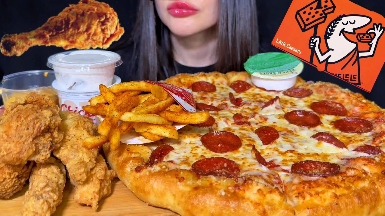 LITTLE CAESARS PIZZA + FRIED CHICKEN | FAST FOOD | ASMR MUKBANG | EATING SOUNDS