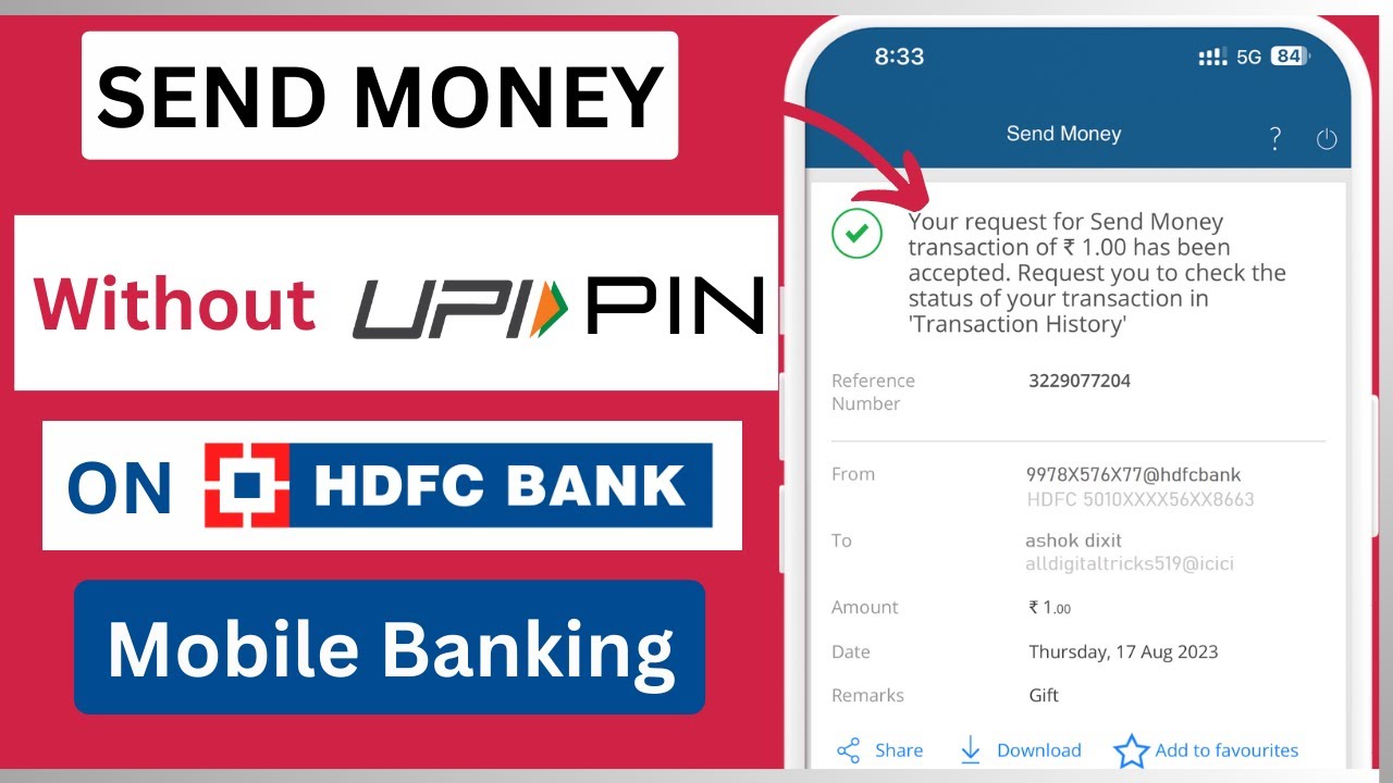 Send Money without UPI PIN from your HDFC Account on HDFC Mobile Banking | HDFC UPI Transfer