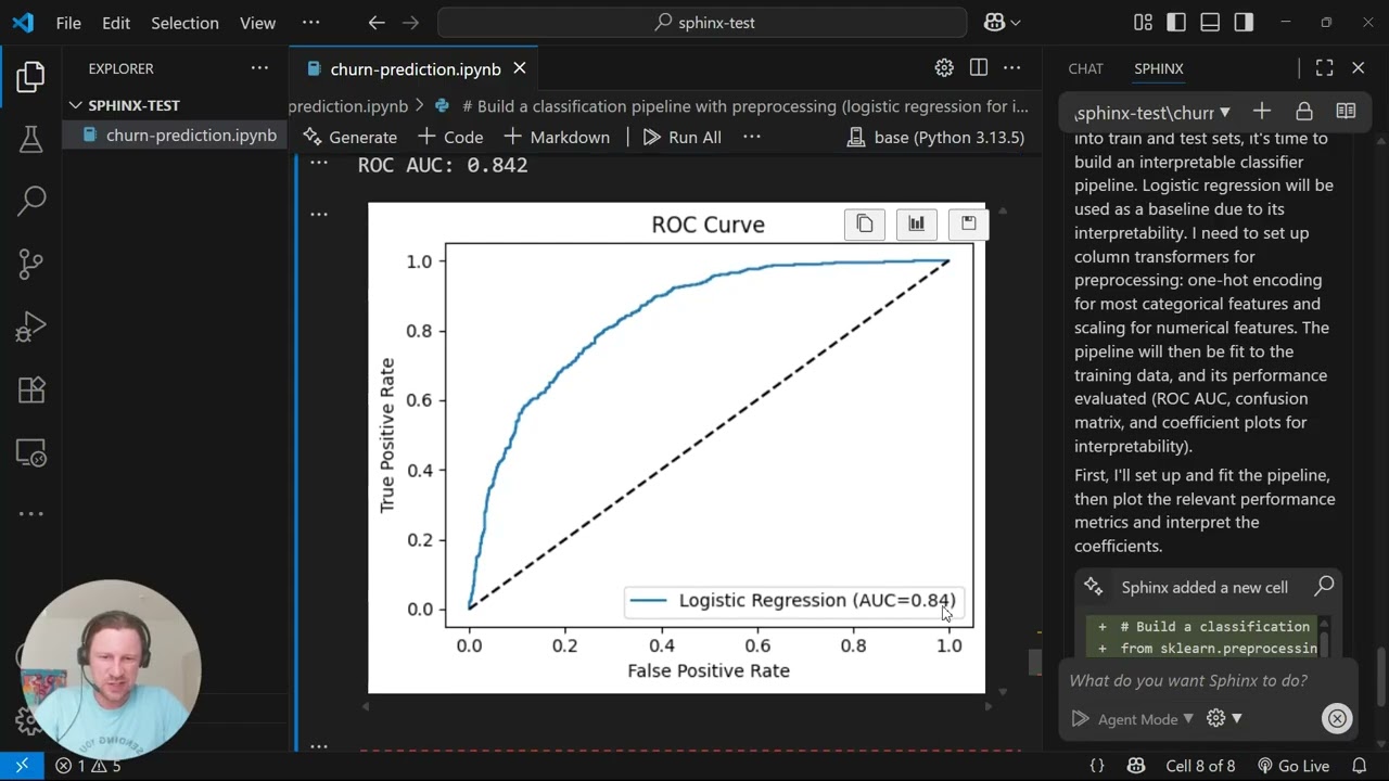 Churn Prediction with Sphinx - Coding AI Agent for Data Scientists in VS Code