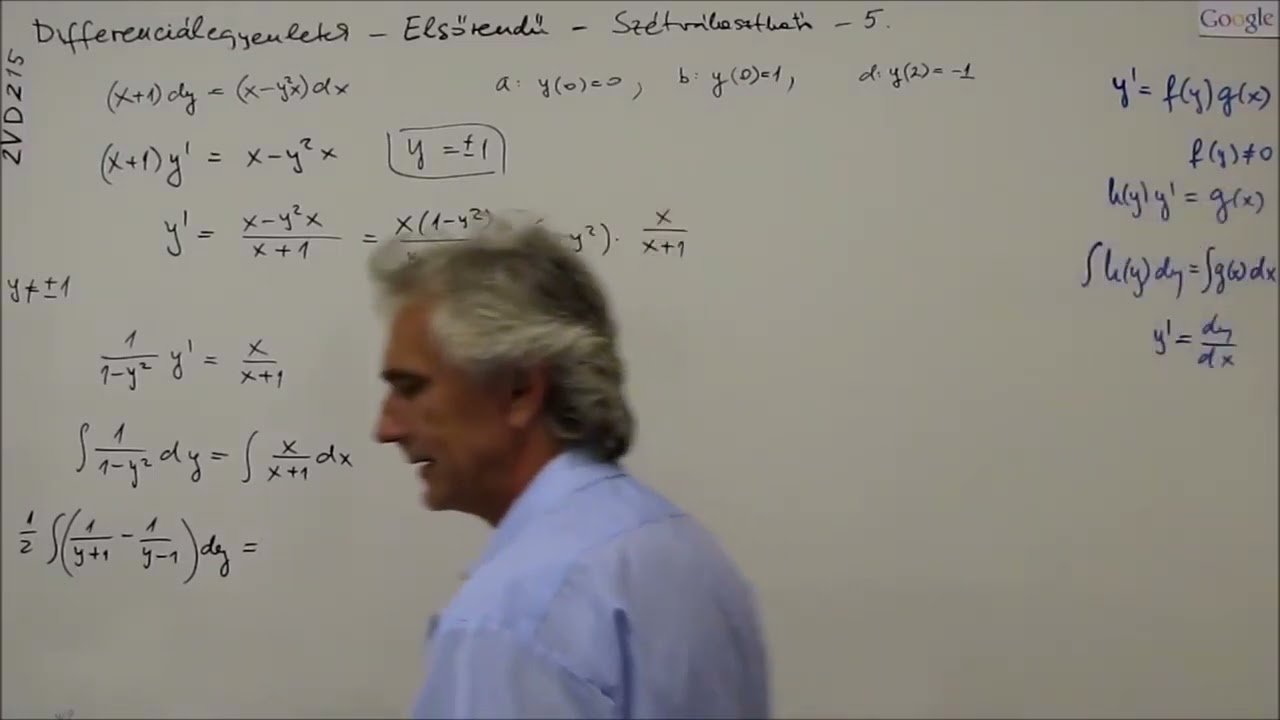 GYTK matek 12. óra: szétválasztható változójú differenciálegyenletek 1.e