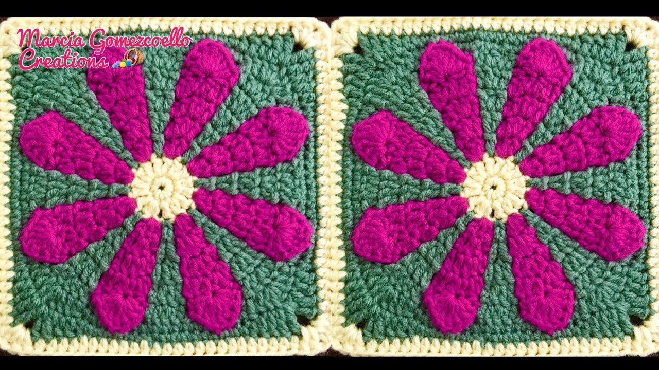 CUADRO con Flor/ HOW TO CROCHET: Square with Flower