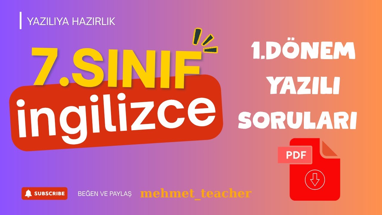 7.Sınıf İngilizce 1.Dönem 1.Yazılı Sorular