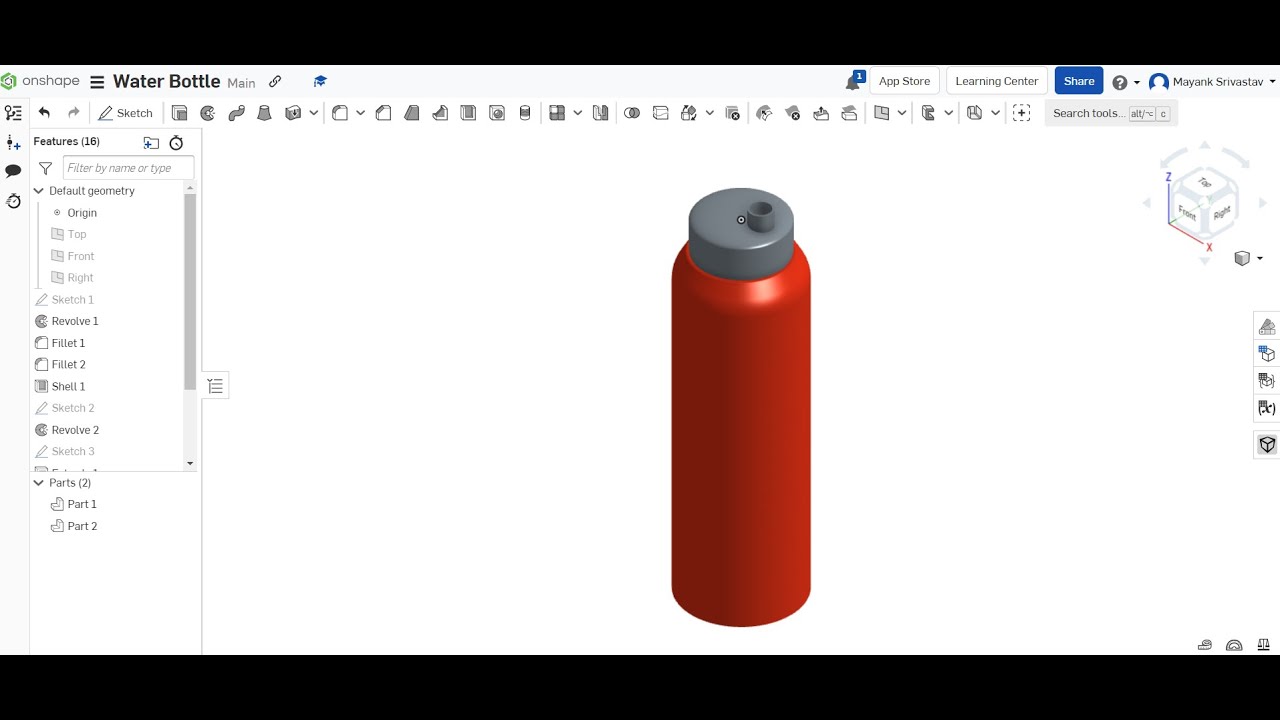 Onshape bottle tutorial for Beginners