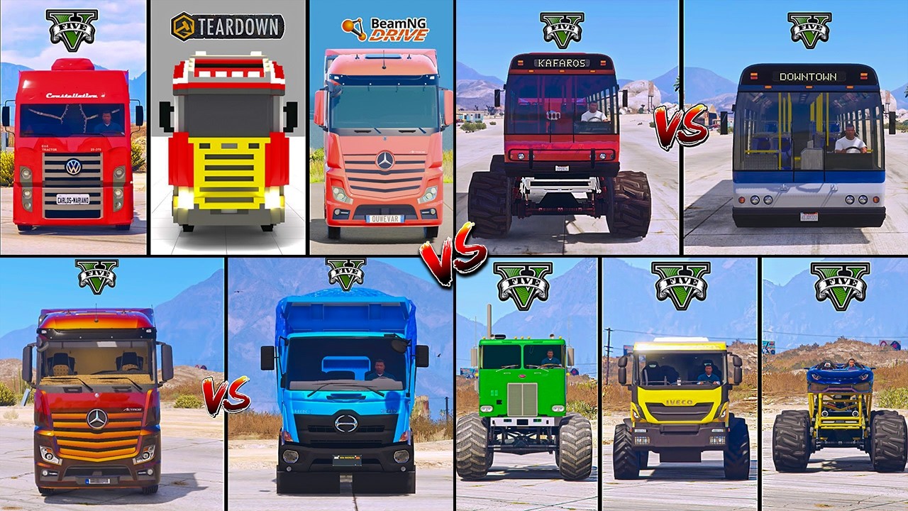VOLKSWAGEN TRUCK VS BUS VS ACTROS VS MONSTER TRUCK IN TEARDOWN VS BEAMNG - WHICH IS BEST  ?