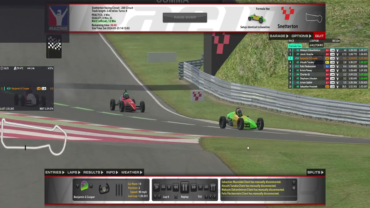 Iracing  Formula Vee Snetterton Circuit Last to ?