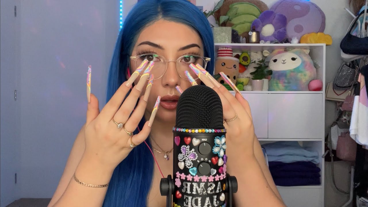 ASMR Glasses, teeth, and long nail on nail tapping! 💙 | Whispered