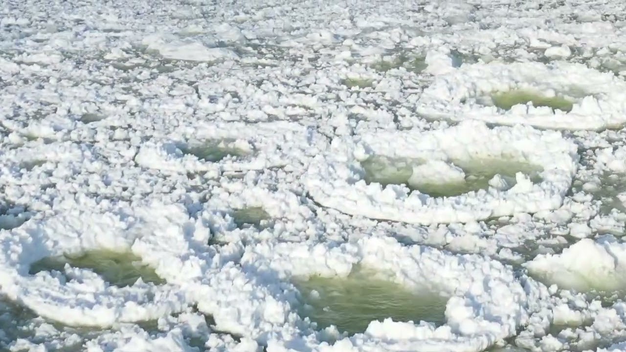 Ice Pancakes Roll Over Waves on Lake Michigan