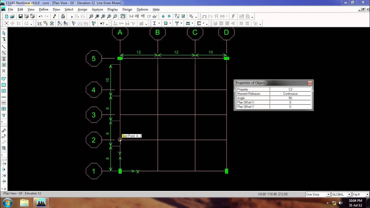6 column drawing direct angle setup ETABS