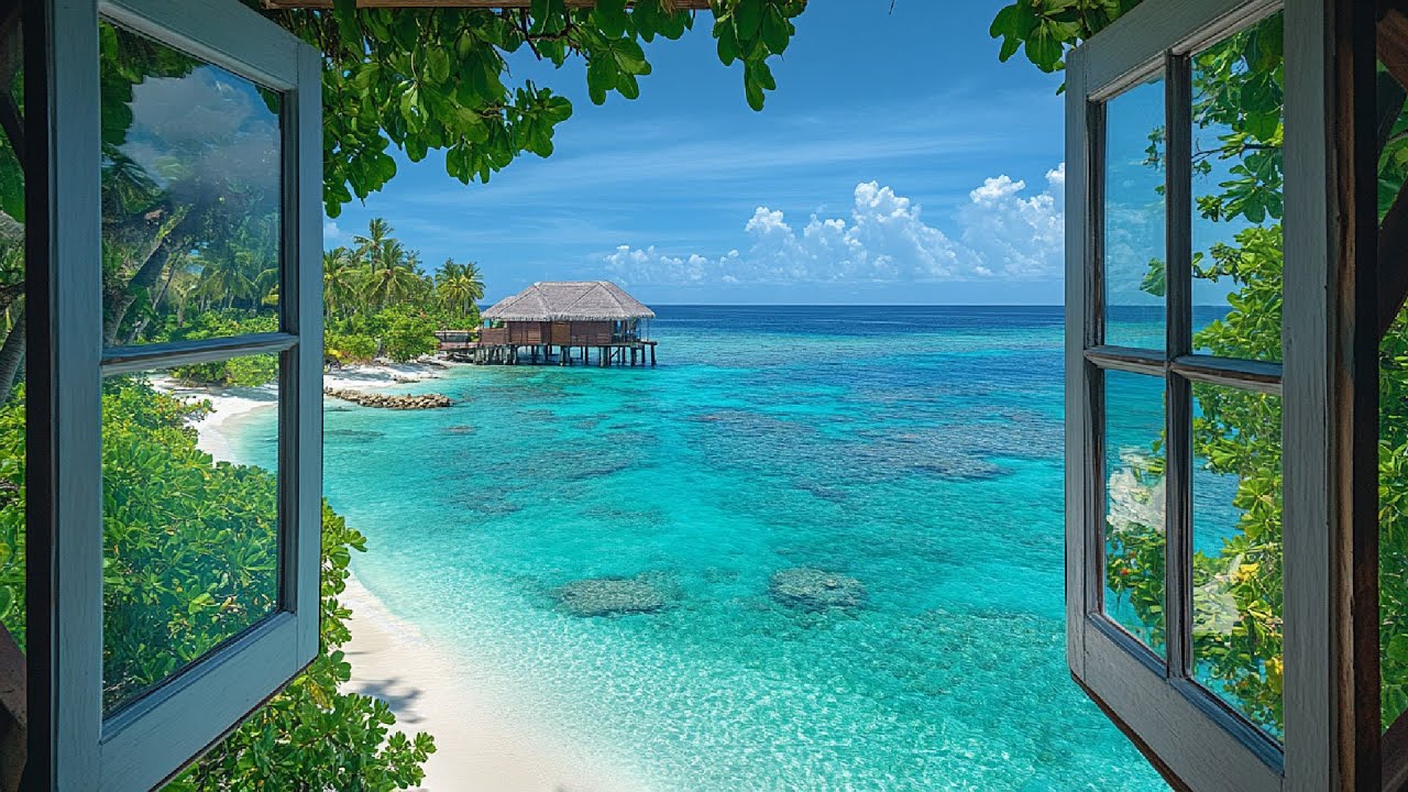 🐦🌴 Cozy Tropical Morning by the Seaside Window | Seabirds & Gentle Ocean Waves