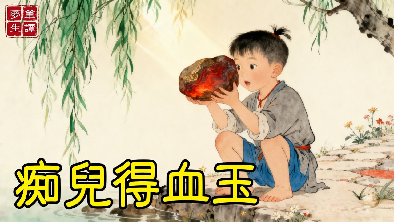 癡兒寄人籬下，總愛撿河邊五彩石子。直到富商來訪，將他懷中一顆最醜的石頭切開，竟是價值連城的稀世血玉！從此，癡兒命運天翻地覆！#故事#民間傳說#奇遇#報恩#原創故事