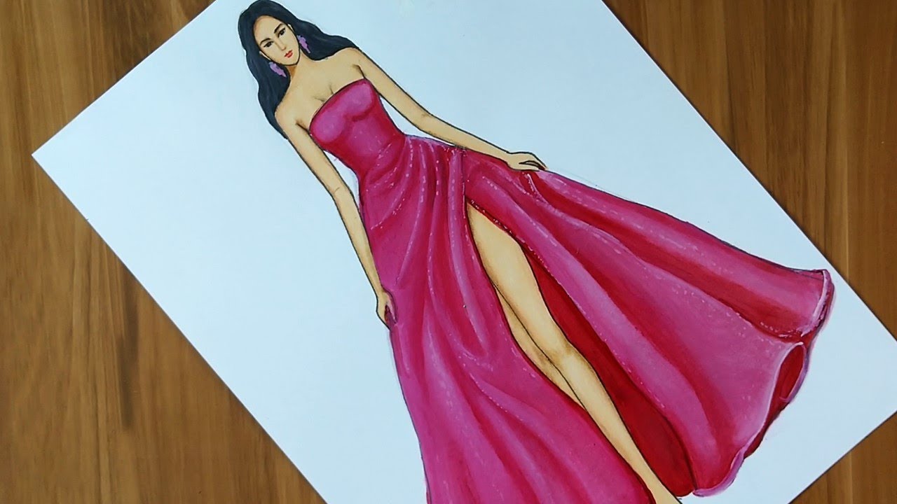 Dress drawing on a girl | fashion illustration drawing