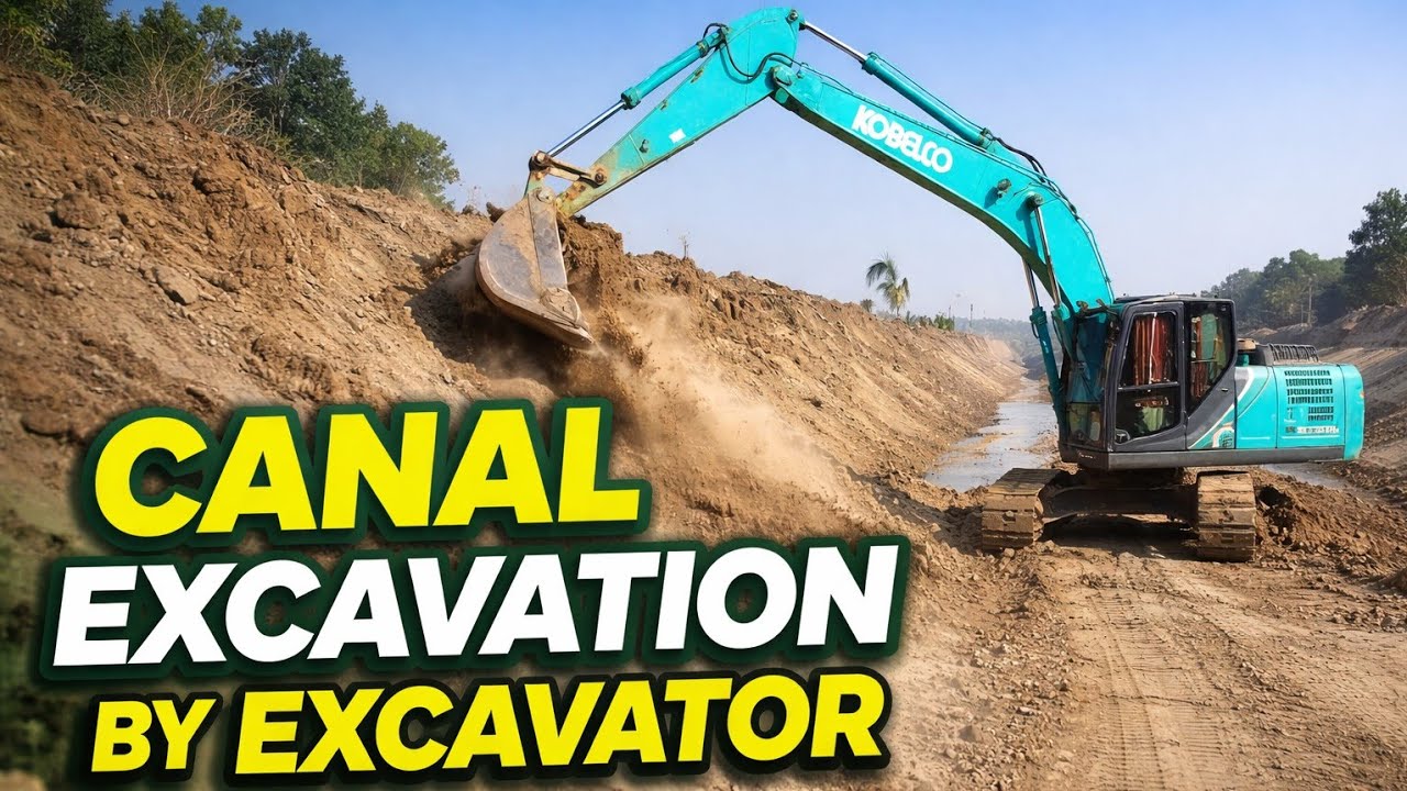 Canal excavation by excavator at construction site. #video#canalexacavation#earthwork#equipmentlife 