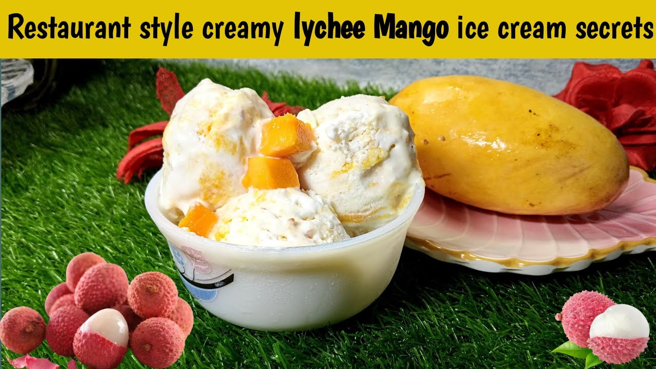Restaurant Style Creamy Lychee/ litchi Mango Ice Cream😍|No Ice Crystal/Condensed milk ice cream