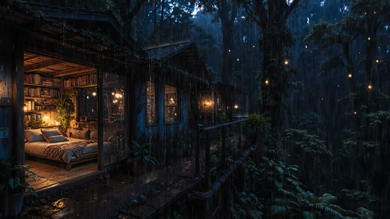 Midnight Forest Rain on a Small Cozy Cabin 🌧️🌙 | Soothing Sounds for Sleep
