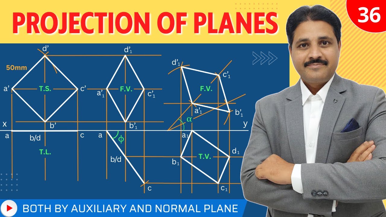 PROJECTION OF PLANES SOLVED PROBLEM 36 IN HINDI IN ENGINEERING DRAWING @TIKLE'S ACADEMY OF MATHS