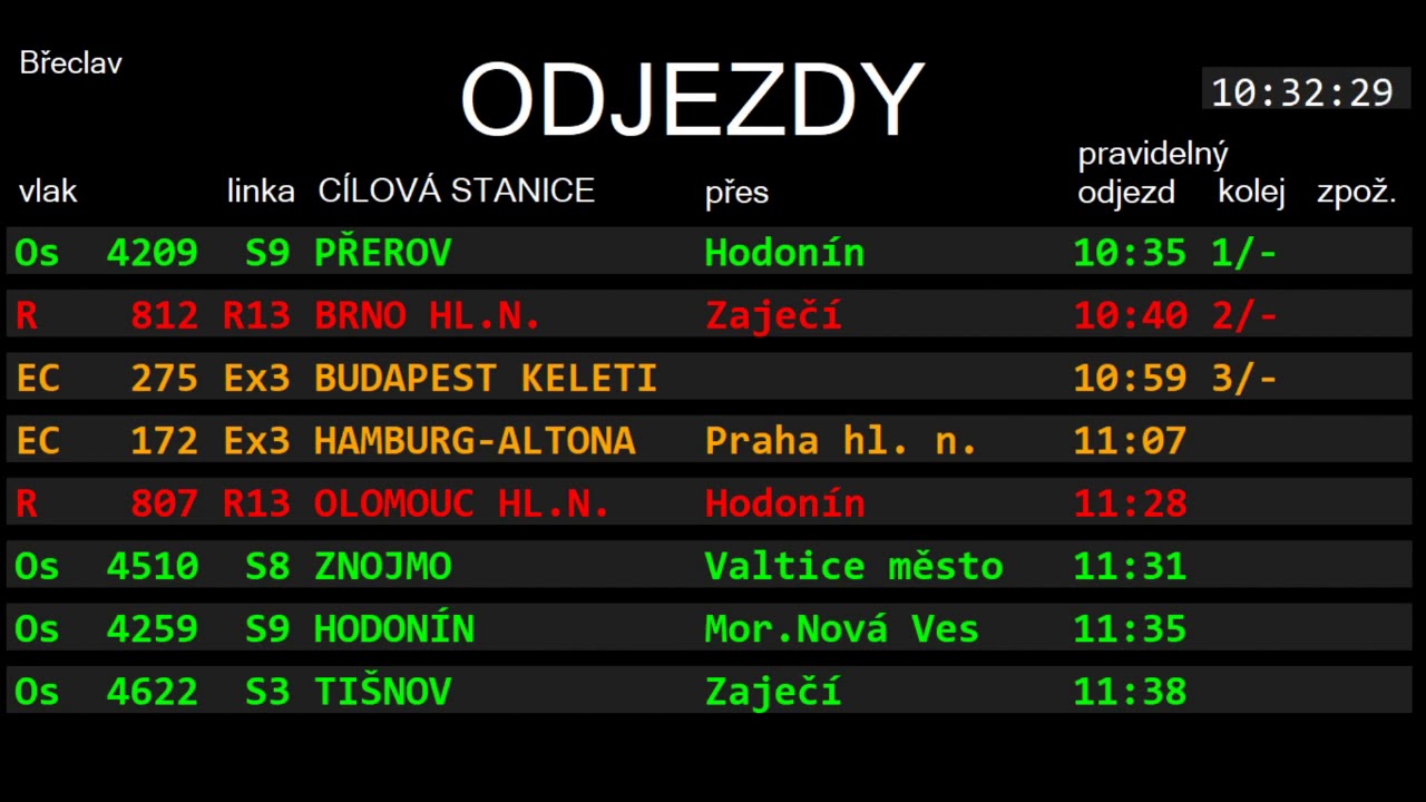 Hlášení Vlaků Břeclav - INISS + INF. TABULE