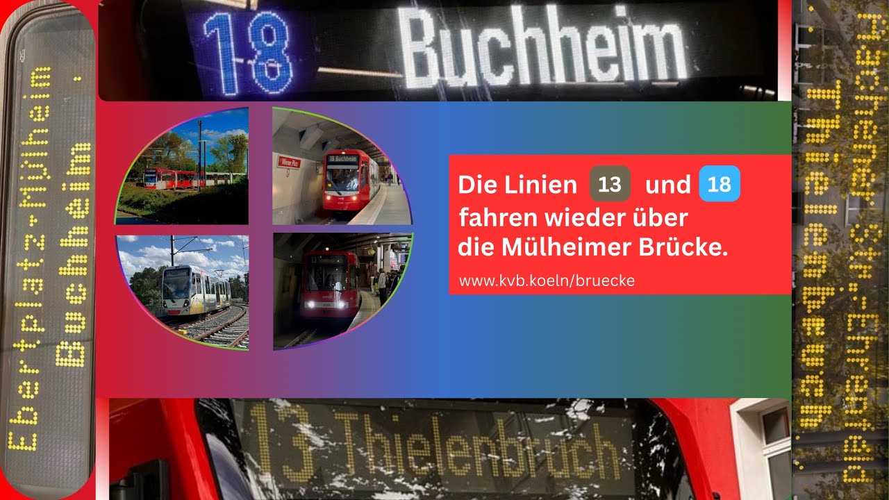 [4K] Die Linien 13 und 18 fahren wieder über die Mülheimer Brücke 🌉 (Stadtbahn Köln)