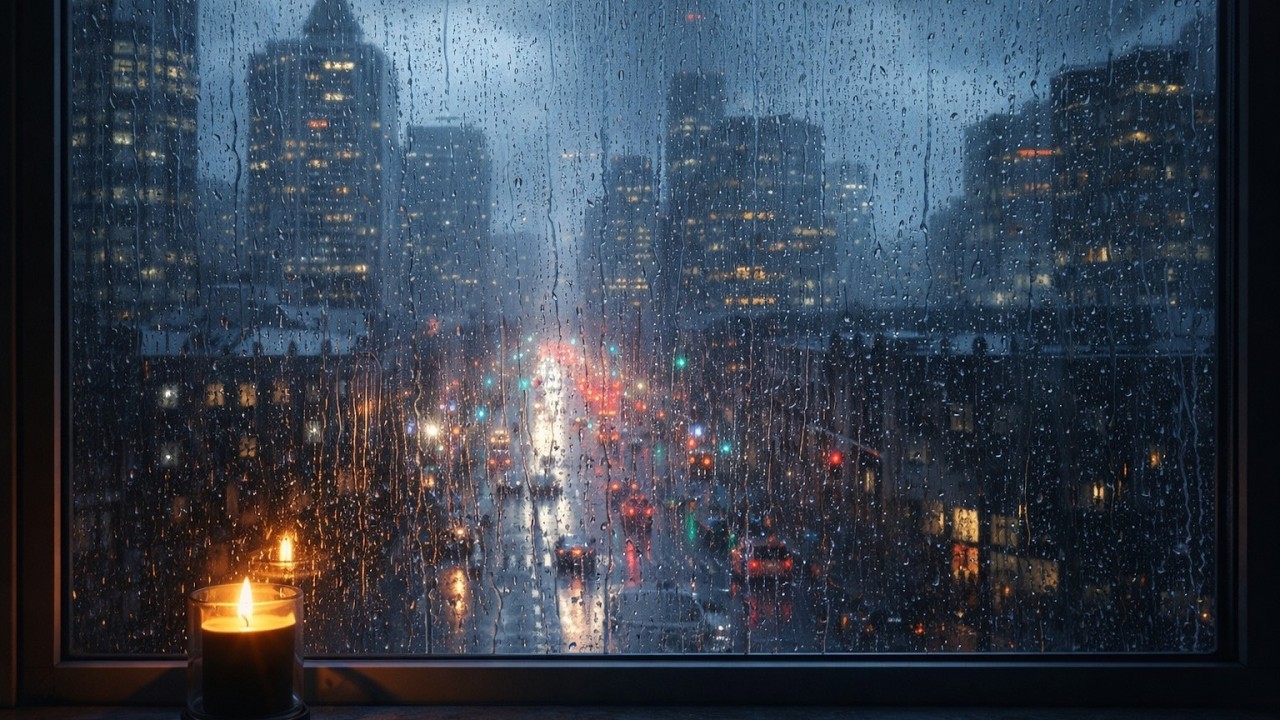 窓越しに響く大雨｜静かな都会の夜｜安眠・不眠症・リラックス用Heavy Rain Through the Window | Peaceful Urban Night
