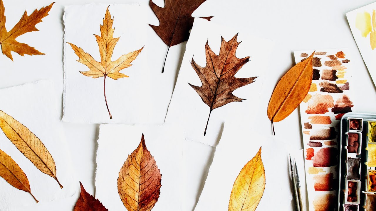 Watercolor fall leaves - Time lapse painting. Paint nature with me