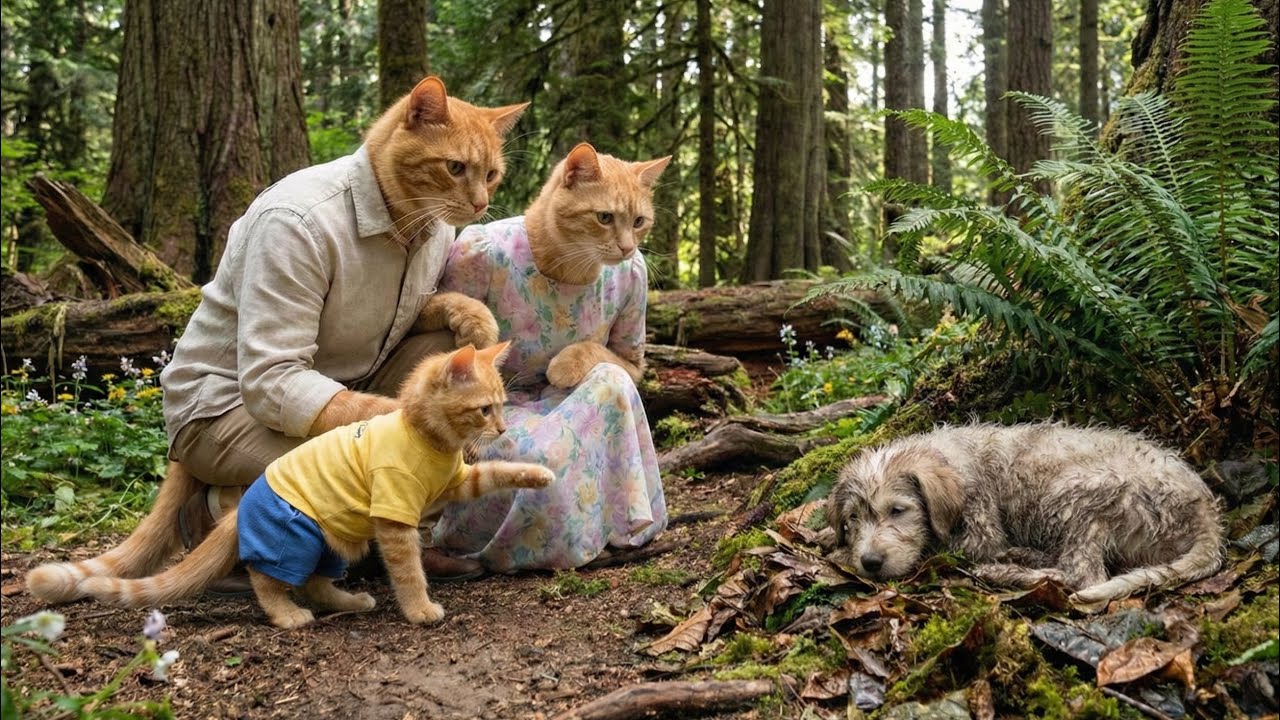 Cat Family Rescues Abandoned Puppy in the Forest | Heartwarming Story.#cat #funny 