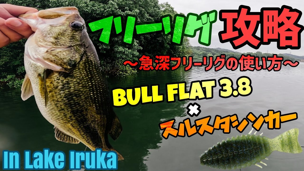 フリーリグの使い方！ブルフラット3.8インチの7gスルスタシンカーのフリーリグで急深ポイントを攻略する！【入鹿池バス釣り】