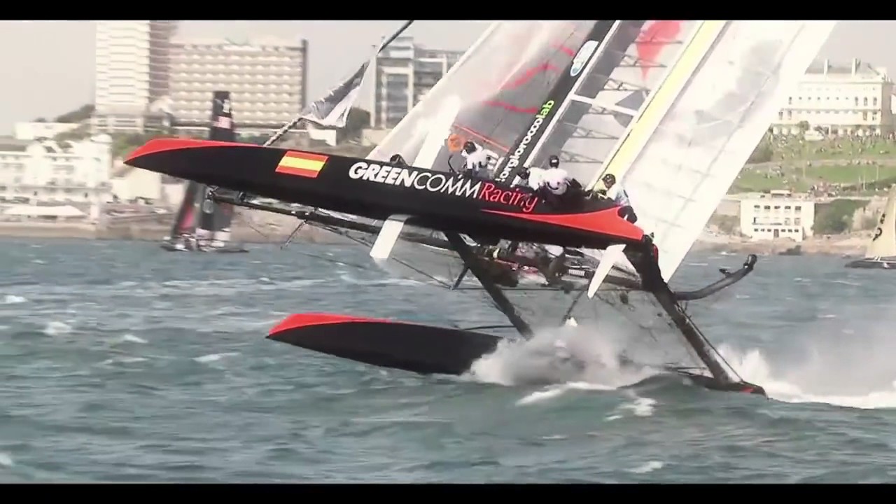 Spectacular AC45 double capsize during the America's Cup in Plymouth in 2011