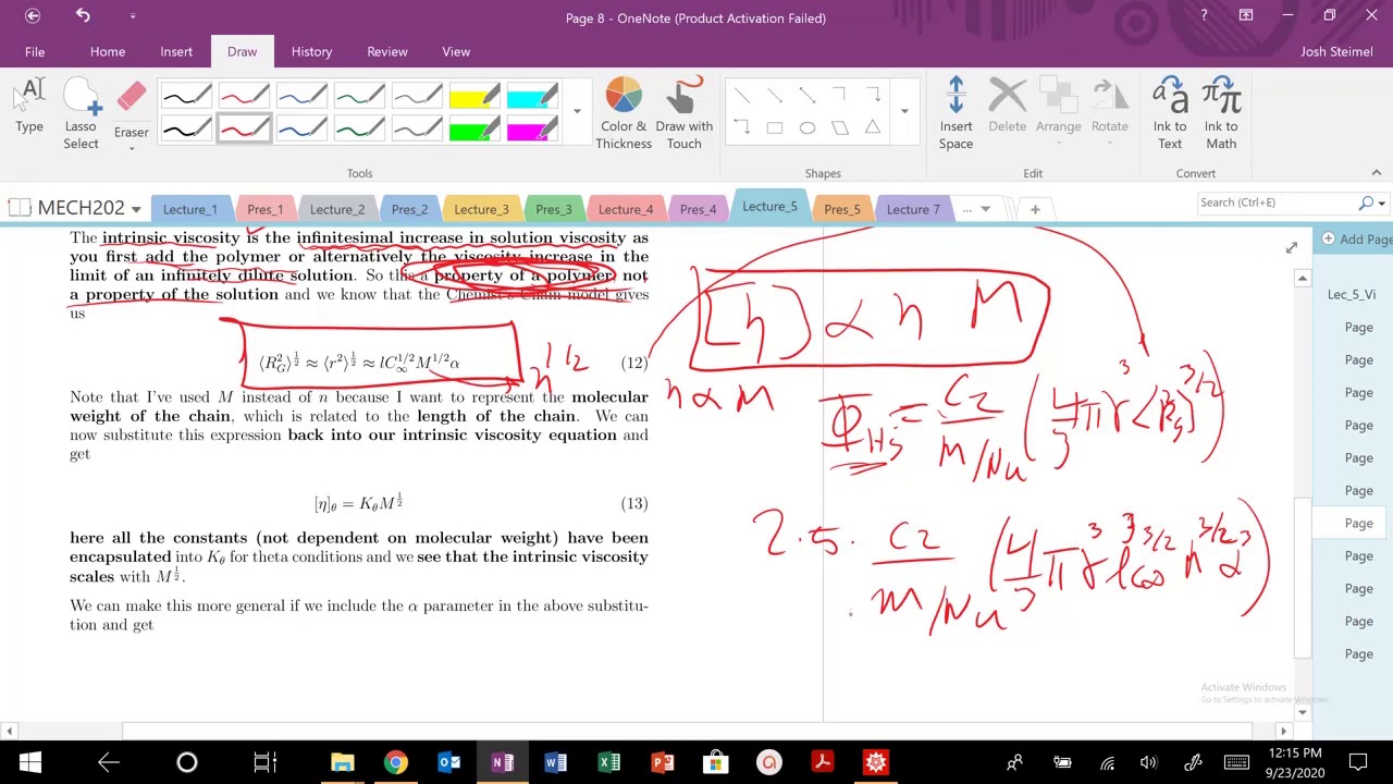 Lecture 5: Viscosity, Specific Viscosity, and Intrinsic Viscosity and Mark-Houwink Equation