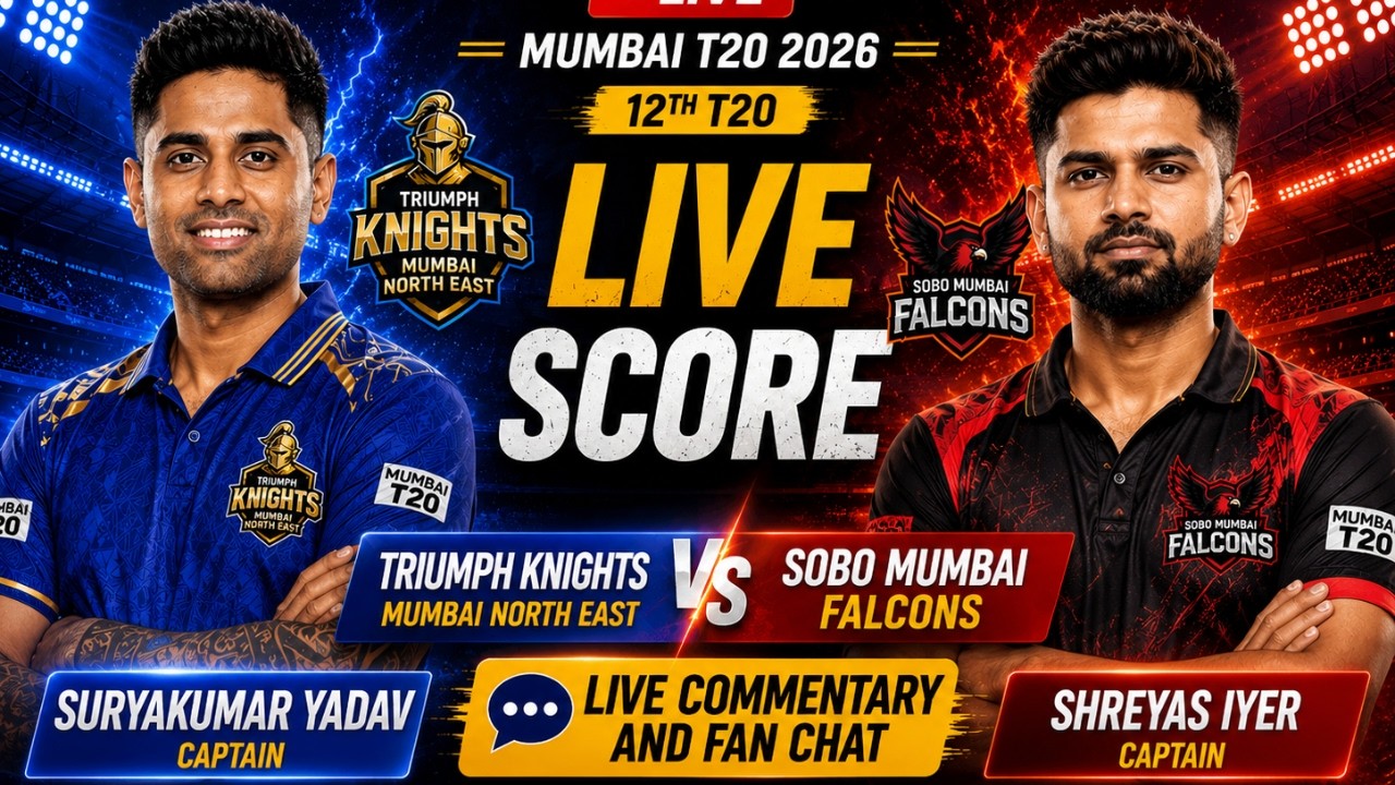 Triumph Knights Mumbai North East vs SoBo Mumbai Falcons Live Score & Commentary | Mumbai T20 2026