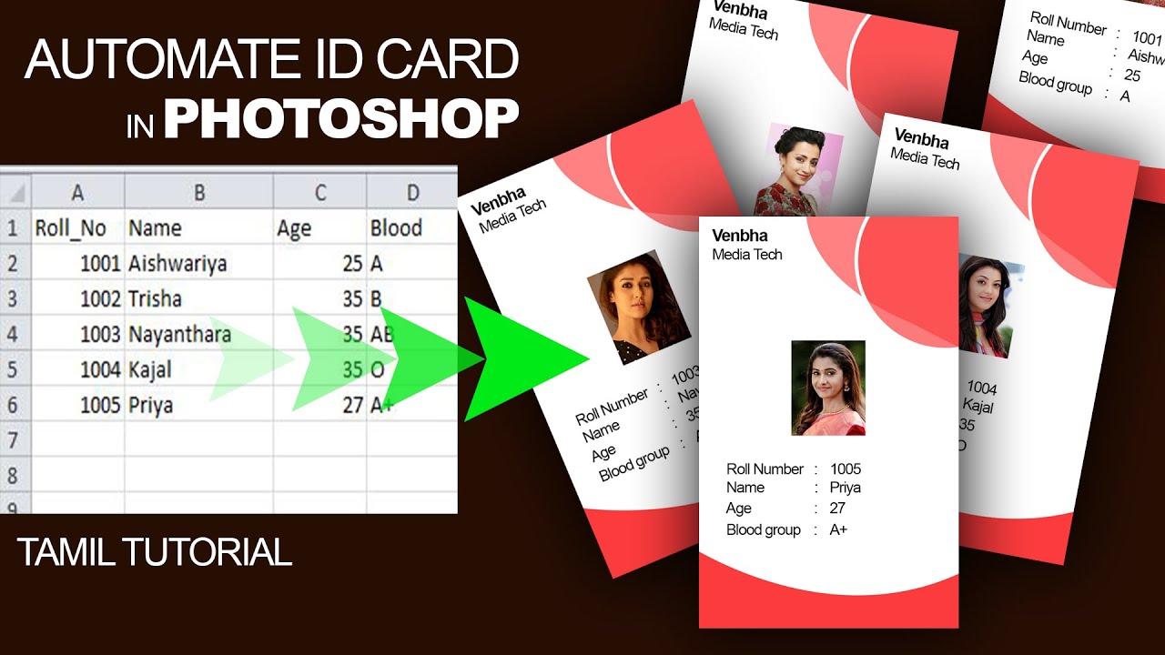 Automate ID card Design in Photoshop using Variable Data | Tamil Tutorial