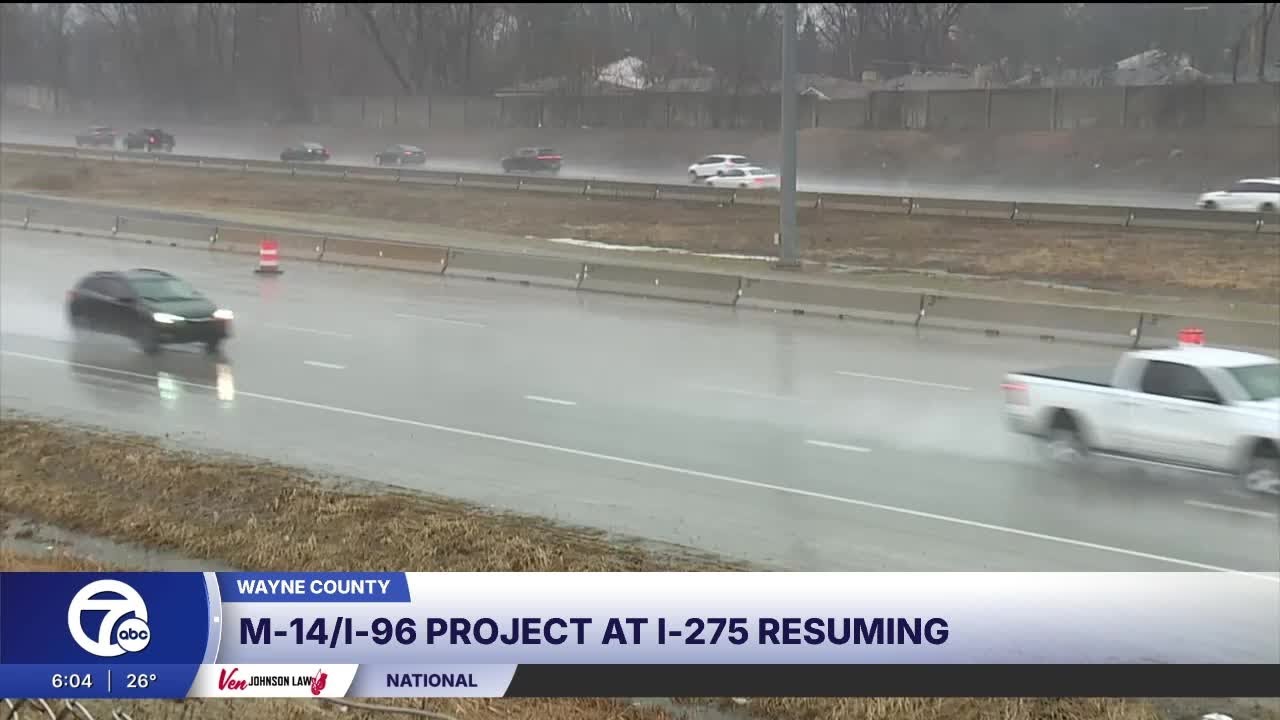 M-14/I-96 project at I-275 resuming, closing westbound lanes for months