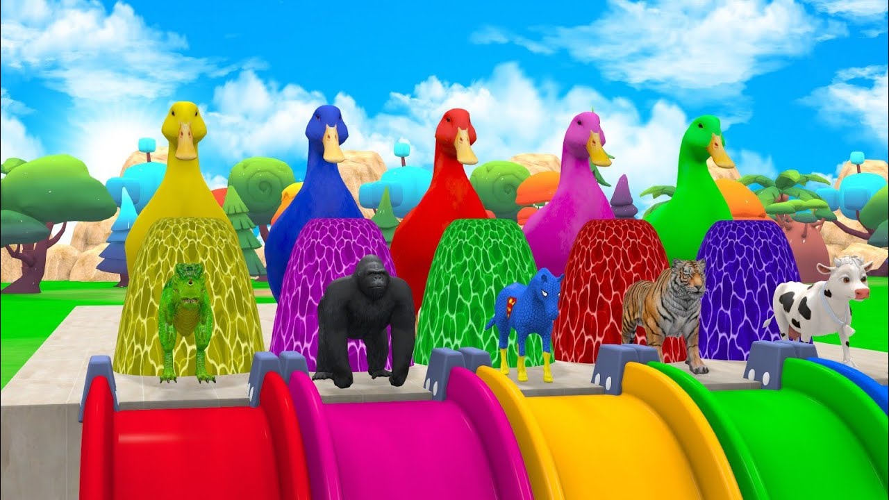 ⭐ Cow & Animals Ride The Longest Slide Ever 😳 3D Chaos!