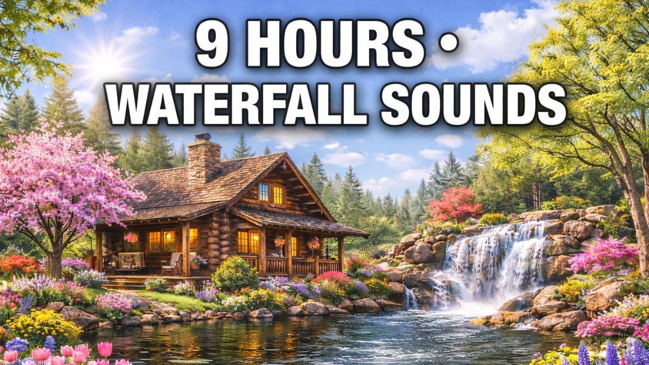 9 Hours of Waterfall Sounds for Sleep |Cozy Spring Cabin Ambience (Pure Nature Sounds)