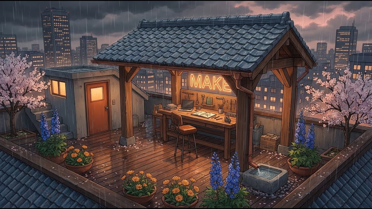 When Rain Helps You Concentrate ☔ Cozy Spring Rooftop Lofi For Study, Work, or Reading