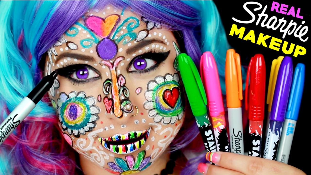 Full Face Using ONLY Sharpie Markers! | I Doodles On Face With Permanent Sharpies! *CAUTION*