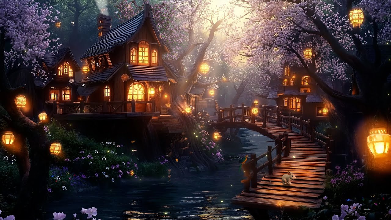 Fall Asleep with a FairyTale Cottage ✨ Spring Blossoms, Gentle Breeze & Nighttime Nature Sounds