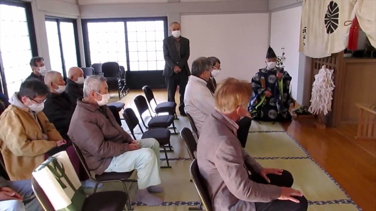 2022/12/13 門ノ上・日吉神社 秋祭ご神事(2 終). 司会役がいるご神事