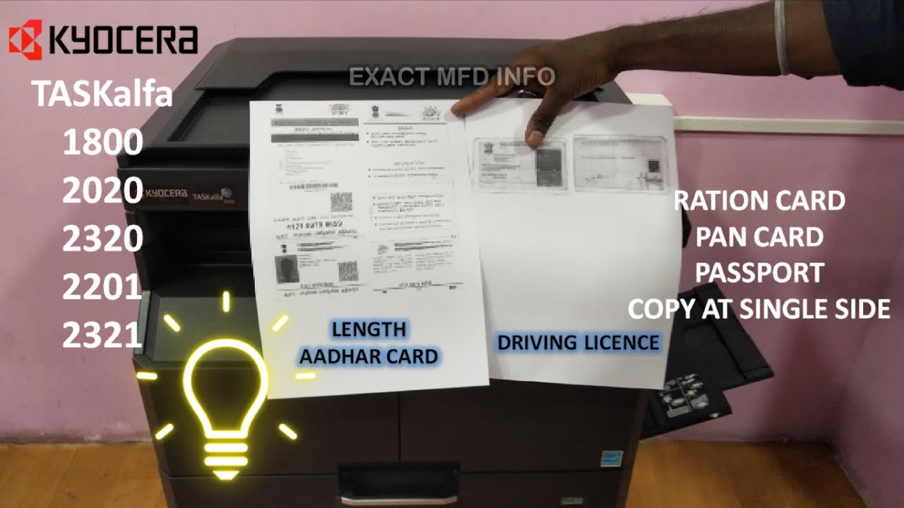 How to xerox Length Aadhar in Kyocera 1800 , 2201 , 2020 , 2321 , ID Card copy on single side , 2320