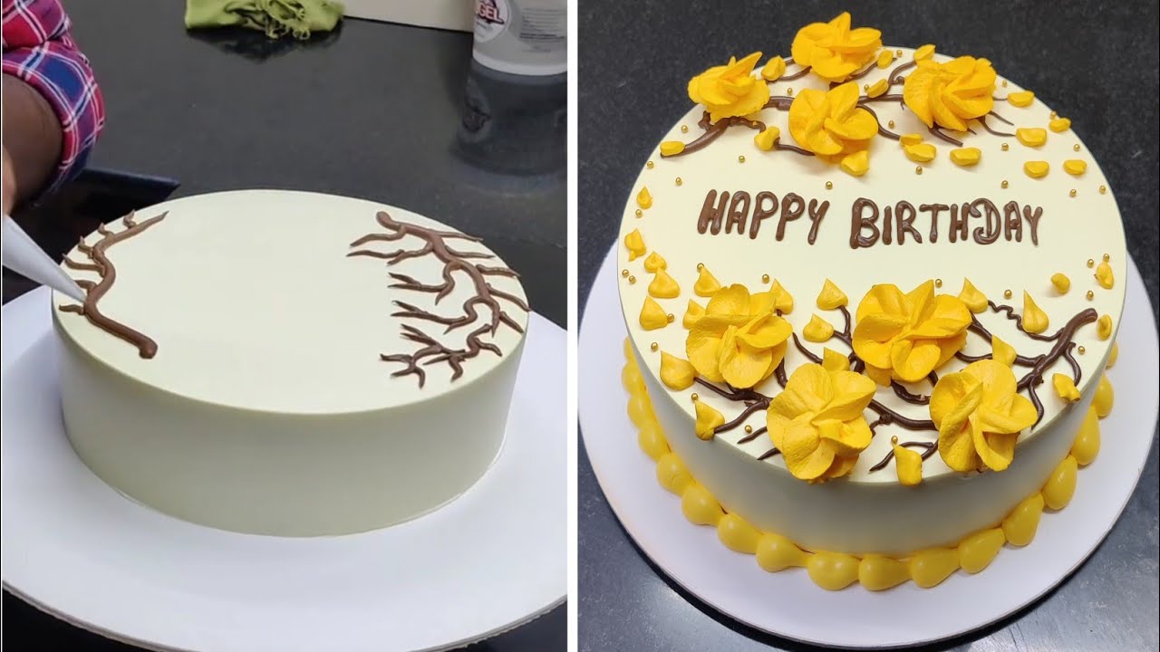Beautiful Flowers Cake Decoration| Spicial Flower cake| Yellow Colour flower Model Cake 