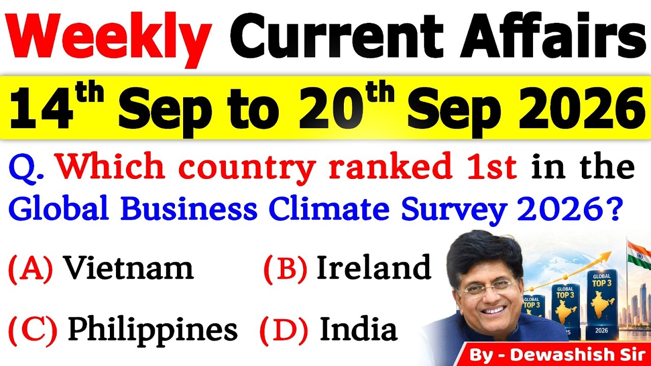 14th-20th September 2026 Current Affairs 🔥 | Weekly MCQs | One Shot Revision | All Exams 2026