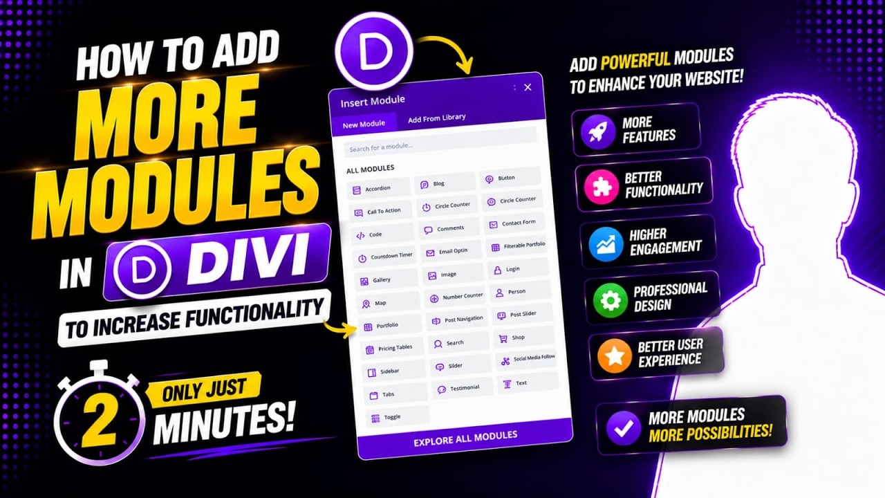 How to add more modules in Divi WordPress website to increase functionality only just in 2 minutes?