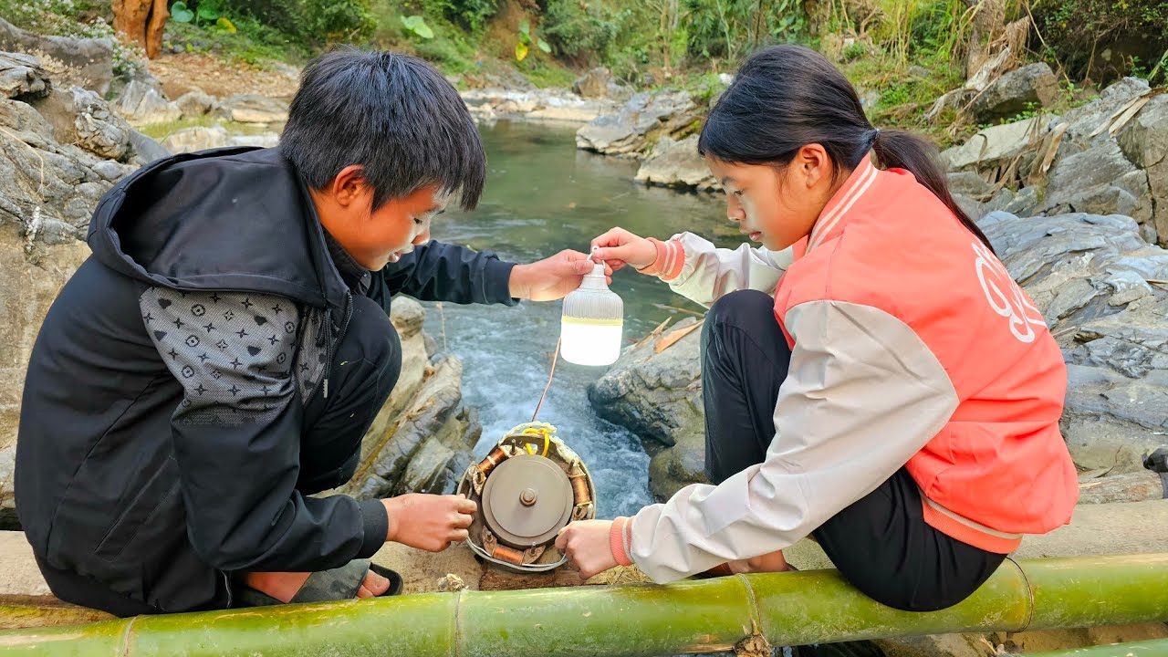The homeless boy and the girl found the lost generator, repaired it, and powered their new home