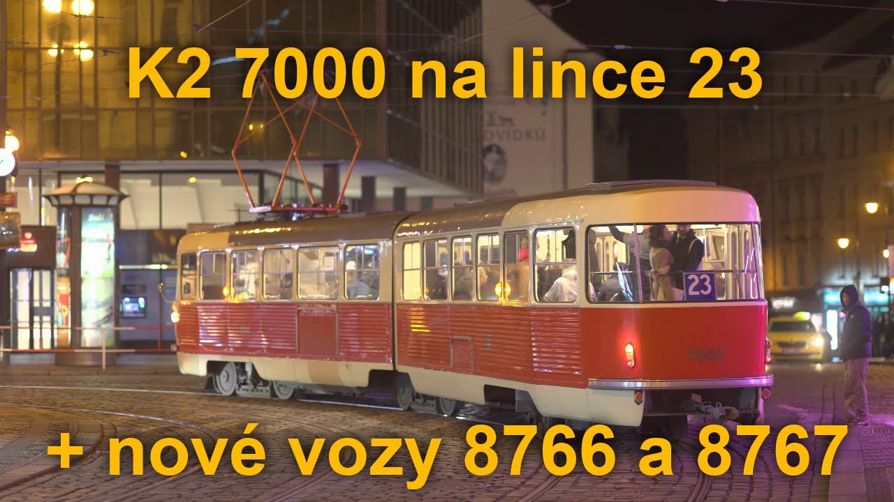 K2 7000 na lince 23, nové tramvaje T3R.PLF 8766 a 8767, 26.1., 4.2., 8.2. | 8K HDR