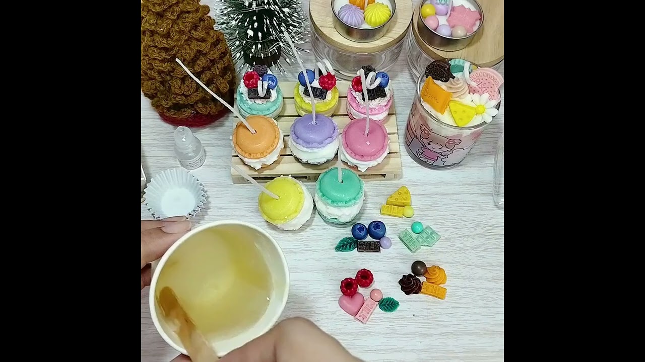 Macaron candle and whipping cream 