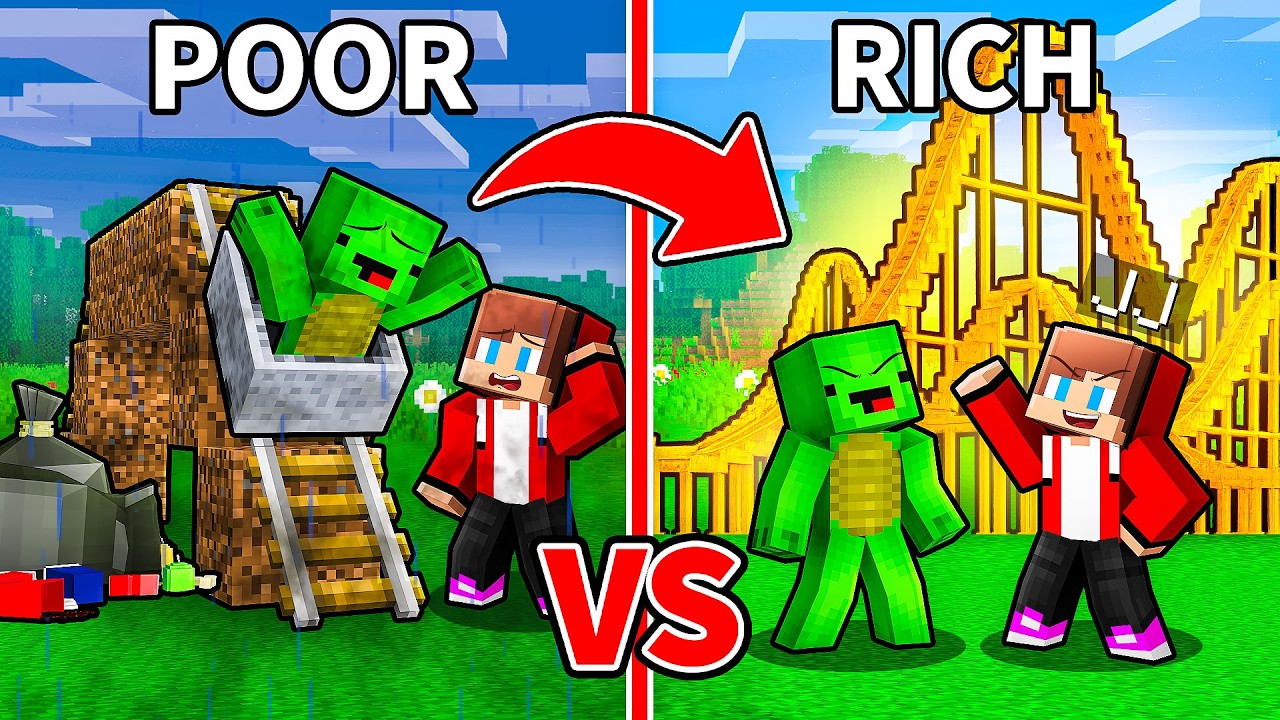 JJ and Mikey: From POOR To RICH Entertainment Park in Minecraft - Maizen