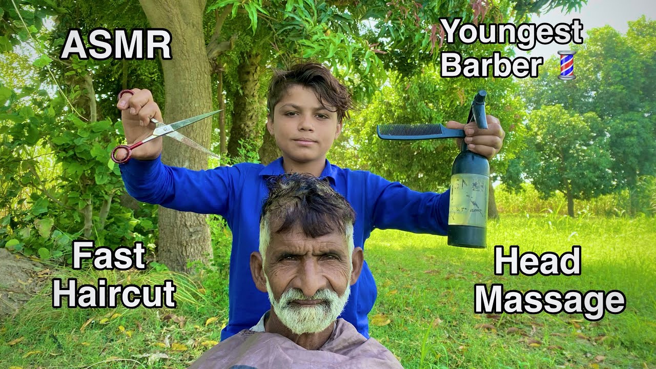 ASMR youngest Barber 💈 In the world 🌍 Fast Haircut 💇‍♂️ with Head Massage 💆‍♂️ 